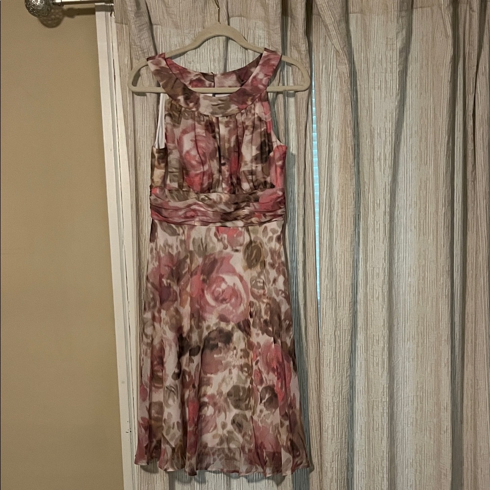 Connected Apparel Sleeveless Floral Midi Dress - Pink and Brown